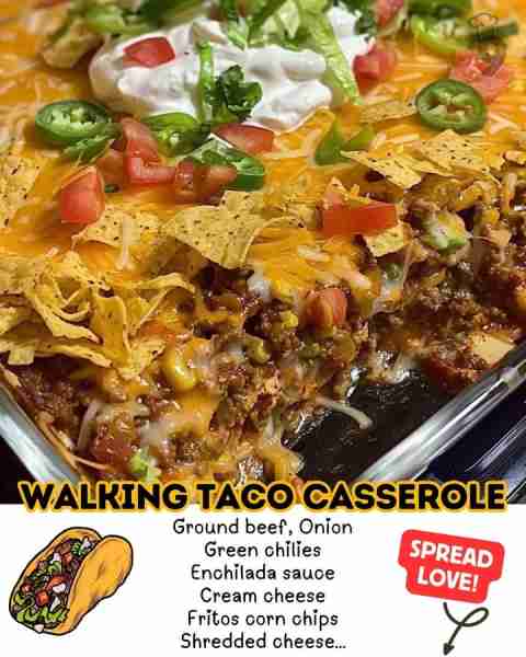 Walking Taco Casserole 😋 Don't Lose This Recipe 🫵 🌮 Ingredients: • 1 ½ lbs Ground Beef • 1⁄3 Onio...