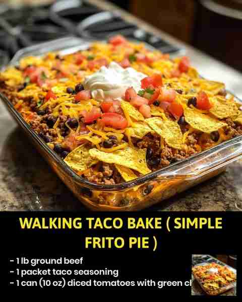 Walking Taco Bake ( Simple Frito Pie) Calling all taco lovers! This Walking Taco Bake is a delicious...