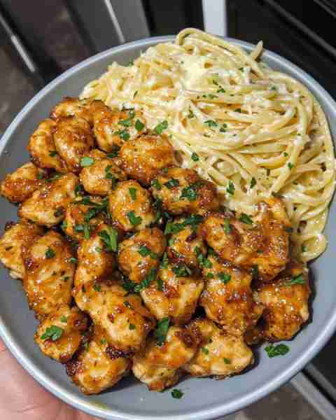 Made this Creamy Parmesan Linguine with Lemon Garlic Chicken Bites tonight, and it was a hit! The ch...
