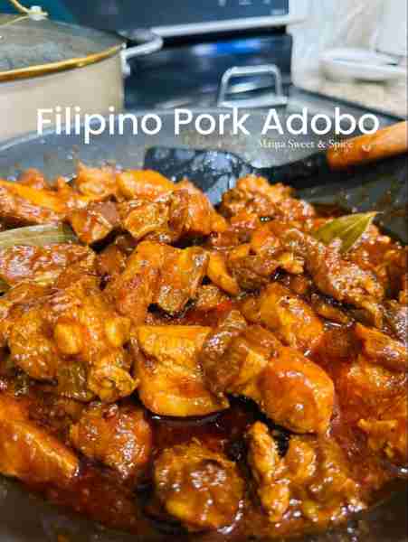 Filipino Pork Adobo A savory Filipino dish that my family enjoys! Recipe: 3-4 pounds pork- sliced 2...