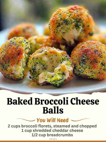 Baked Broccoli Cheese Balls Ingredients: 2 cups broccoli florets, steamed and chopped 1 cup shredd...