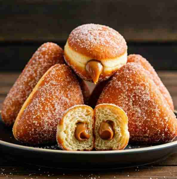 Stuffed thighs churro style Crispy on the outside, soft inside and with a heart of dulce de leche t...
