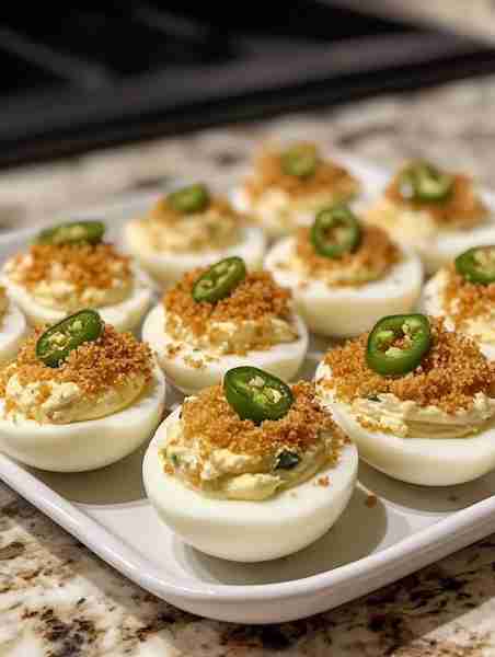 Jalapeño Popper Deviled Eggs 🥚🔥🧀 Ingredients: 6 large eggs 3 tablespoons mayonnaise ¼ cup c...