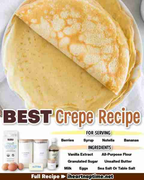 The best crepe recipe! So easy to make in the blender! 2 cups milk , I use 2% ▢4 large eggs ▢3 Table...
