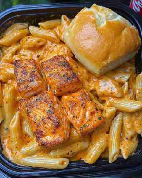 Cajun Salmon Pasta with Roll Biscuits 🍝🐟🥖: Ingredients: For the Cajun Salmon: 2 salmon fillets (s...
