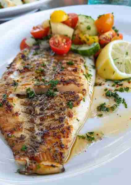 Grilled Fish with Fresh Salad Ingredients: For the Fish: 4 white fish fillets (such as tilapia, cod,...