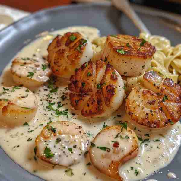 🥂🍤 Creamy Tuscan Garlic Scallops 🍤🥂 Ingredients: 1 lb large sea scallops Salt and pepper to tast...