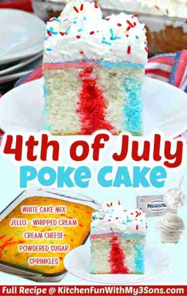 Full Recipe 👇 PATRIOTIC POKE CAKE 🇺🇸 - So Easy and such a hit! 🇺🇸 Love the vibrant colors and it's...