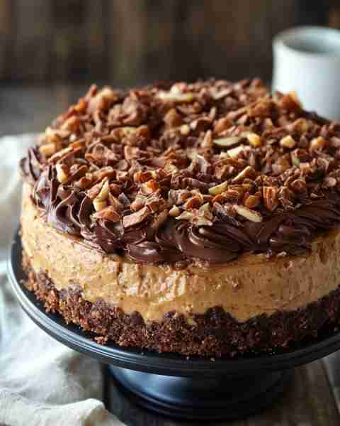 WOULD YOU EAT THIS GERMAN CHOCOLATE CHEESECAKE Here’s a detailed recipe for German Chocolate Cheesec...