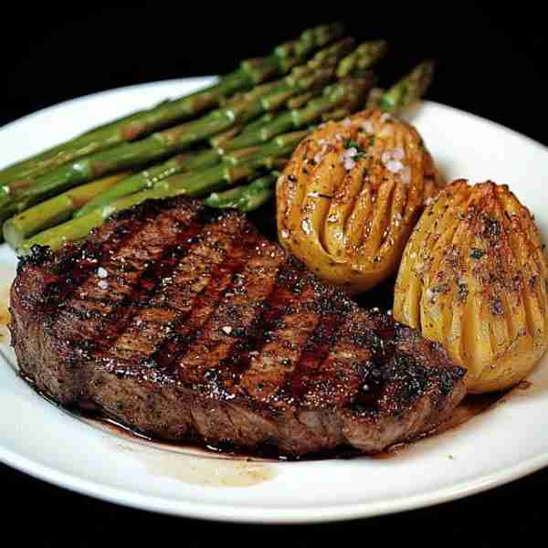 🔥 Juicy Grilled T-Bone Steak with Garlic Hasselback Potatoes & Roasted Asparagus 🛒 Ingredients For...