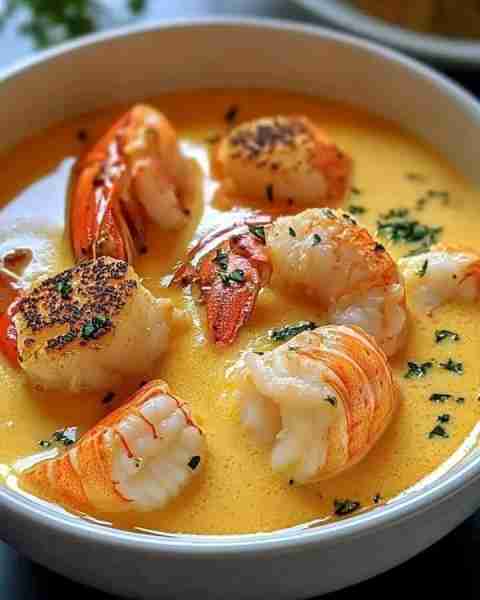 Delicious Seafood Bisque with Crab, Shrimp, and Lobster 🦞🍤 Here’s how to make it: Ingredients: 1/...