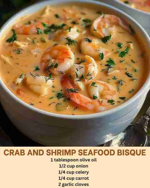 Crab & Shrimp Seafood Bisque 🦀🍤 Don't Lose This Recipe 🫵 🥣 Ingredients: • 1 tbsp Olive Oil • ½ c...