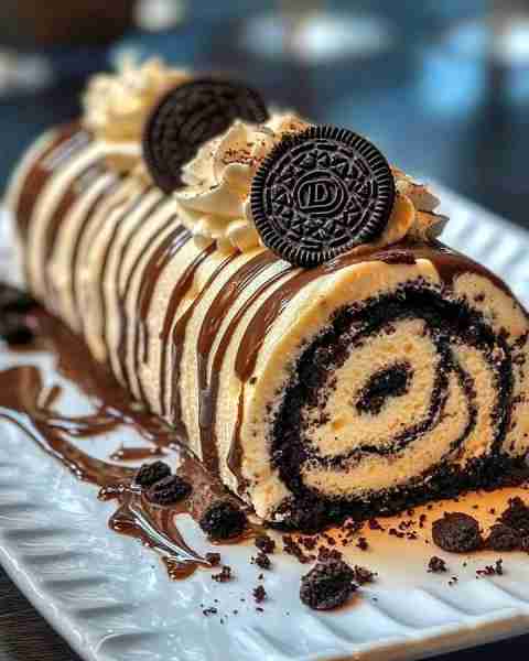 OREO MOCHA CHEESECAKE ROLL Ingredients: For the Mocha Cake: ¾ cup all-purpose flour ¼ cup cocoa powd...