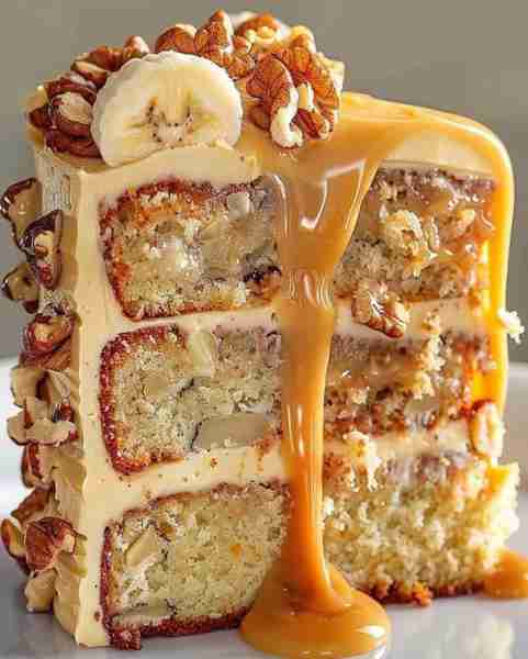 Banana Pecan Caramel Layer Cake🍌🍰 Ingredients: For the Cake: 3 cups all-purpose flour 1 ½ teaspoon...
