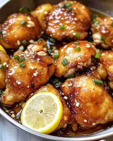 **Lemon Honey Chicken Thighs Recipe** **Ingredients:** - 4 bone-in, skin-on chicken thighs - 1/4 c...