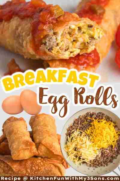 Full Recipe 👇 BREAKFAST EGG ROLLS - Freezer Friendly! Crispy Egg Rolls filled with Sausage, Eggs, O...
