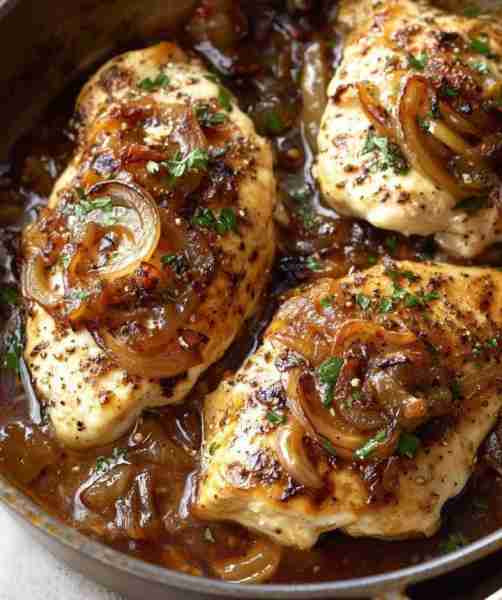 Delicious Chicken with Caramelized Onion Sauce and Melty Cheese Recipe 0 ratings · 55min · servings...