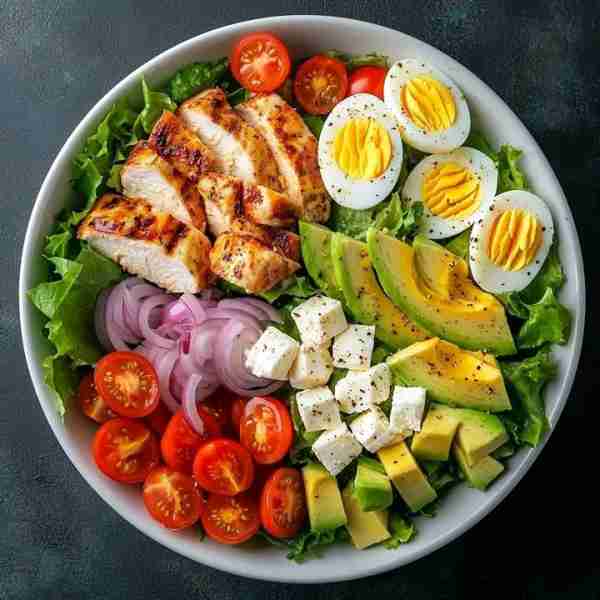 Grilled Chicken Avocado Salad Bowl 🥗 Ingredients: 🐔 Grilled chicken breast, sliced 🥑 Ripe avocado...