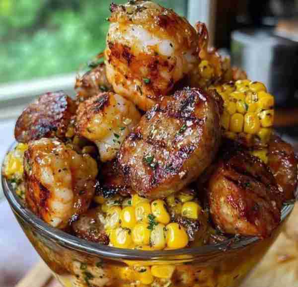 Shrimp Boil with Sausage, Corn, and Stuffing 🍤🌽🍗 A classic Southern seafood boil with shrimp, smo...
