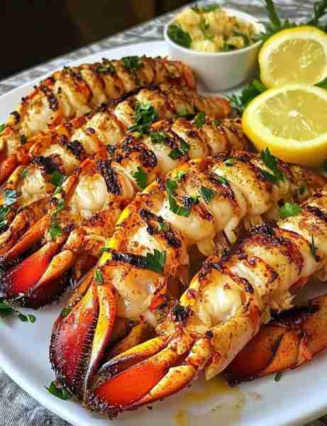 Charcoal-Grilled Lobster Tails with Chili-Lime Butter Ingredients - 4 lobster tails - 4 tablespoons...