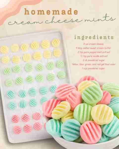 Cream Cheese Mints! Ingredients 1 (8-ounce) package of cream cheese, softened 4 tablespoons of salte...