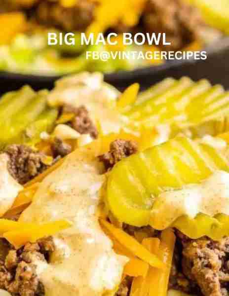 #lunchtime A Taste of Nostalgia BIG MAC BOWL - makes two bowls 2 1/2 cups shredded iceberg lettuce...