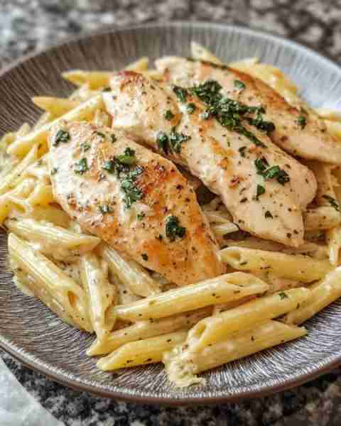 Italian Herb Chicken with Creamy Penne Mediterranean Herb-Infused Chicken over Velvety Penne Pasta I...