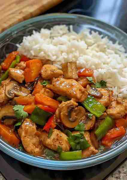 🍄 This Creamy Mushroom Garlic Chicken Stir-Fry is a quick and comforting meal packed with rich, ear...