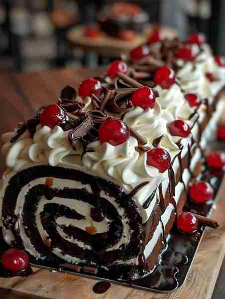 🍰 𝗕𝗹𝗮𝗰𝗸 𝗙𝗼𝗿𝗲𝘀𝘁 𝗥𝗼𝗹𝗹 𝗖𝗮𝗸𝗲 🍰 Ingredients: For the crust: - 2 cups Oreo crumbs - 1/4 cup unsalted but...