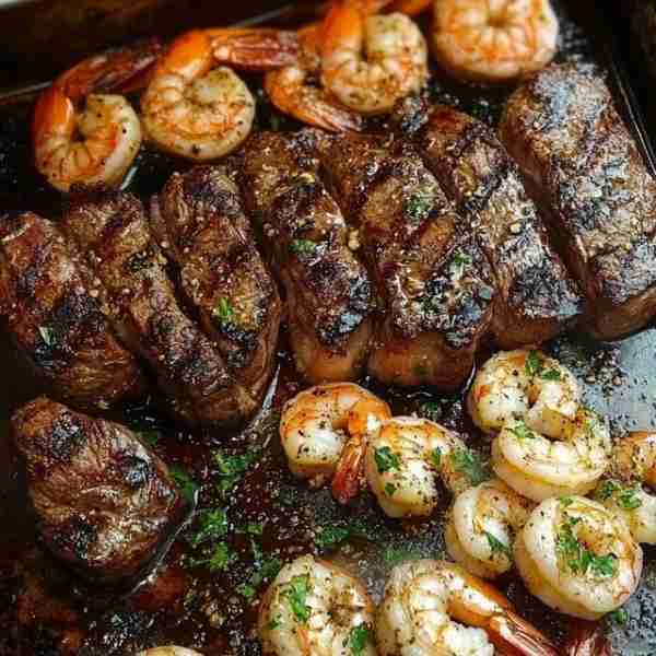 🔥 Garlic Butter NY Strip Steaks & Juicy Cajun Shrimp 🥩🧄🍤 A griddle full of flavor, perfect for a...