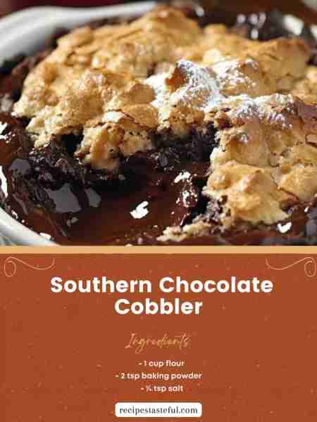 Southern Chocolate Cobbler Yields: 6-8 servings Prep Time: 10 minutes Cook Time: 30-40 minutes Ingre...
