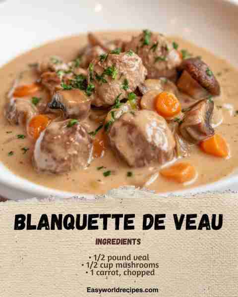 🇫🇷 Blanquette de Veau (Creamy Veal Stew) A comforting veal stew in a creamy white sauce with vegetab...