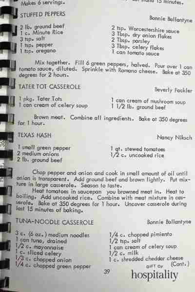 Some classic dinner ideas! 🫑🍅🧅 (Beverly Fackler was my great aunt.)