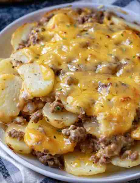 "Brought this hamburger potato casserole to a family dinner gathering and everyone liked it, even th...