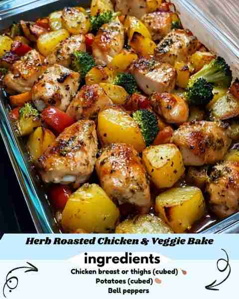 🍗🥔 Herb Roasted Chicken & Veggie Bake – Easy, Juicy & Full of Flavor! 🌿🔥 Prep time: 15 mins Baki...