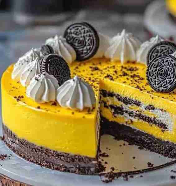 💕😋 Yellow Velvet Oreo Cheesecake 💕😋 Ingredients: 2 cups Oreo cookie crumbs 1/2 cup unsalted b...