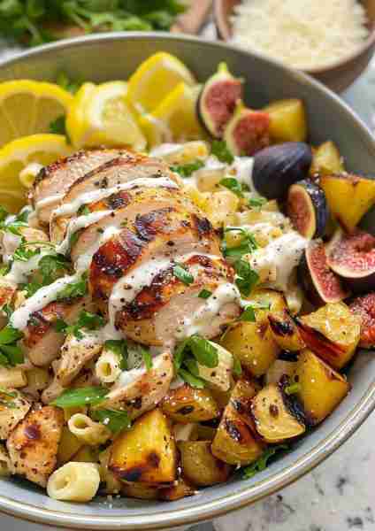 🍇 Creamy Lemon Chicken Alfredo with Fig-Balsamic Drizzle brings a bright Mediterranean twist to a c...