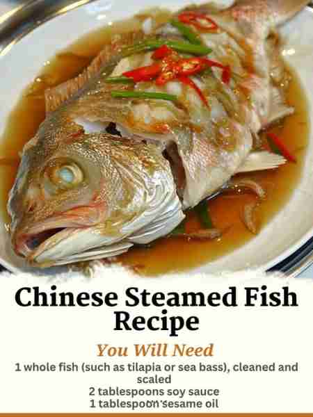Chinese Steamed Fish Recipe Ingredients: 1 whole fish (such as tilapia or sea bass), cleaned and sc...