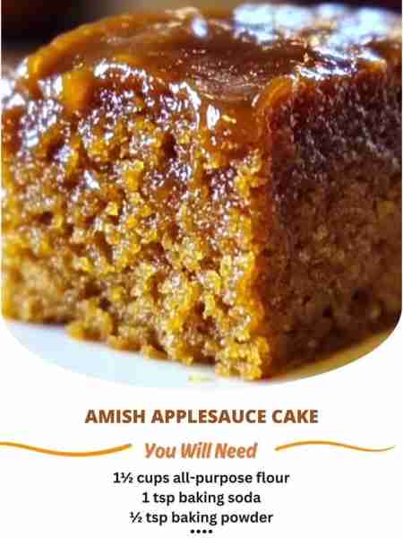 Amish Applesauce Cake Ingredients: 1½ cups all-purpose flour 1 tsp baking soda ½ tsp baking powder 1...