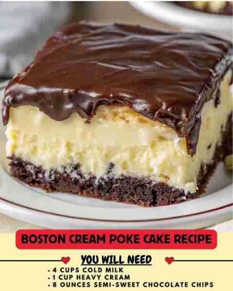 Boston Cream Poke Cake Recipe Ingredients: 1 box yellow cake mix (plus ingredients required on the b...
