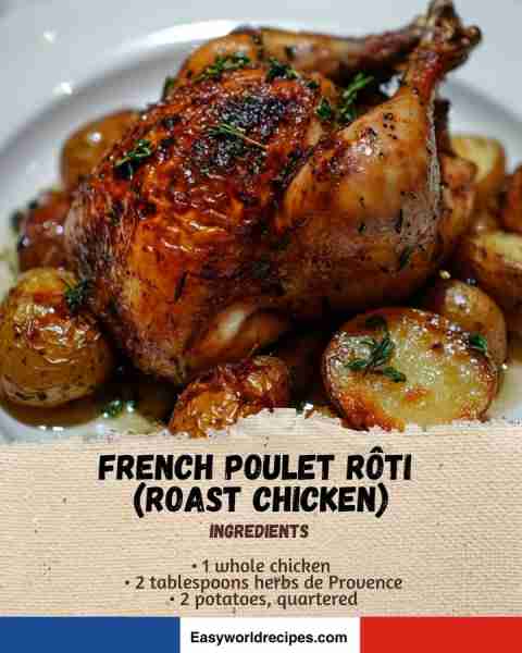 🇫🇷 French Poulet Rôti (Roast Chicken) Crispy-skinned roast chicken seasoned with herbs and served wi...