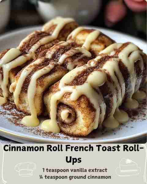 🥐 Cinnamon Roll French Toast Roll-Ups 🥐 Ingredients: For the Roll-Ups: 8 slices of white bread (or...