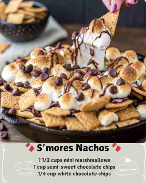 🍫 S’mores Nachos 🍫 Ingredients 1 sleeve of graham crackers (about 8-10 sheets), broken into bite-s...