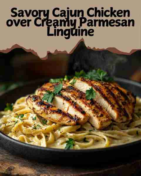 🍗🔥 Savory Cajun Chicken over Creamy Parmesan Linguine❤✅ Spicy Cajun-seasoned chicken nestled on a...