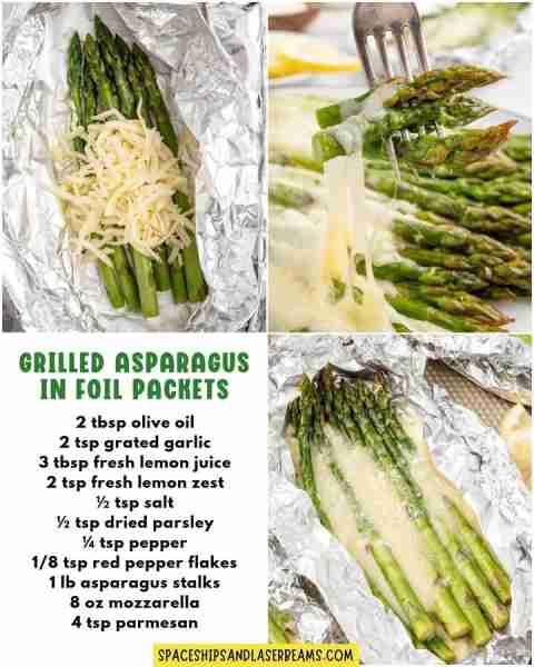 Grilled Asparagus in Foil! Ingredients: 2 tablespoons extra virgin olive oil 2 teaspoons grated garl...