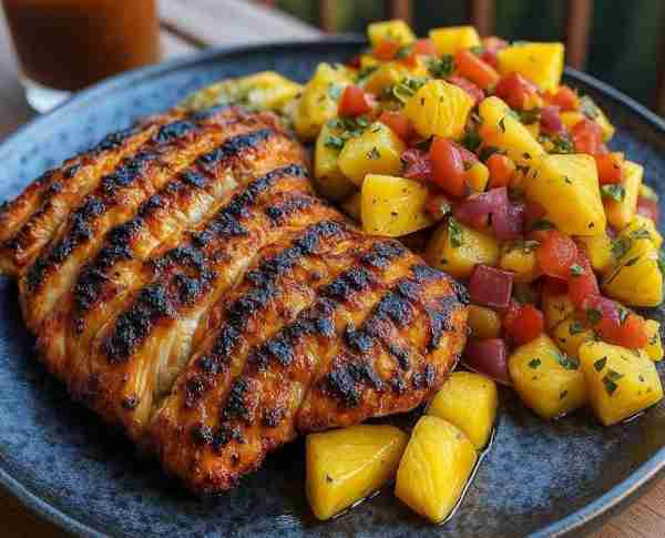 Lemon Ginger Chicken with Pineapple Mango Salsa 🍍🌶️* *Ingredients: Lemon Ginger Chicken: 1 lb chick...