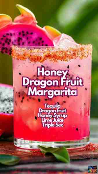 🍹 Honey Dragon Fruit Margarita Recipe Ingredients: 2 oz Tequila 1/2 oz Honey Syrup 2 oz Fresh Drago...
