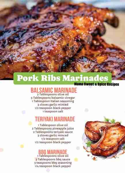 Easy Pork Chop or Ribs Marinade 1. BALSAMIC vinegar MARINADE 2 Tablespoons olive oil 3 Tablespoons...