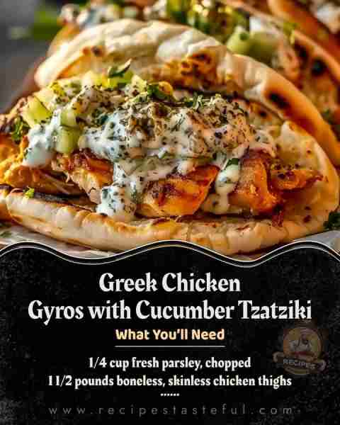 Greek Chicken Gyros with Cucumber Tzatziki 🐔🍞 Ingredients: For the Chicken: 1 1/2 pounds boneless,...