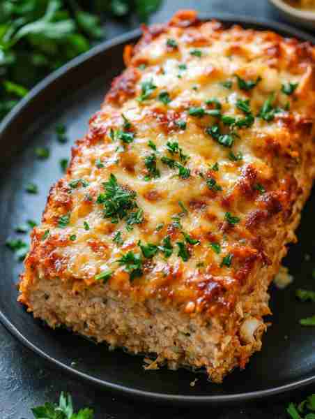 Garlic Parmesan Chicken Meatloaf 🧄🍗🧀 Ingredients: 1½ lbs ground chicken ¾ cup breadcrumbs ½...